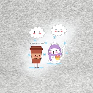 Coffee and Cat is The Best Companion on Winter T-Shirt